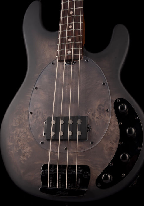 Sterling by Music Man StringRay Ray34 Poplar Burl Top Trans Black Satin