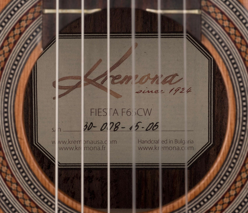 Used Kremona Soloist Series Fiesta F65CW Solid Cedar Top Nylon String Acoustic Electric Guitar With Bag