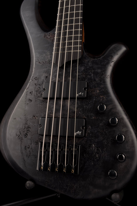 Mayones BE Elite EP 5 String Bass Guitar Trans Black Raw Eye Poplar Top With Case
