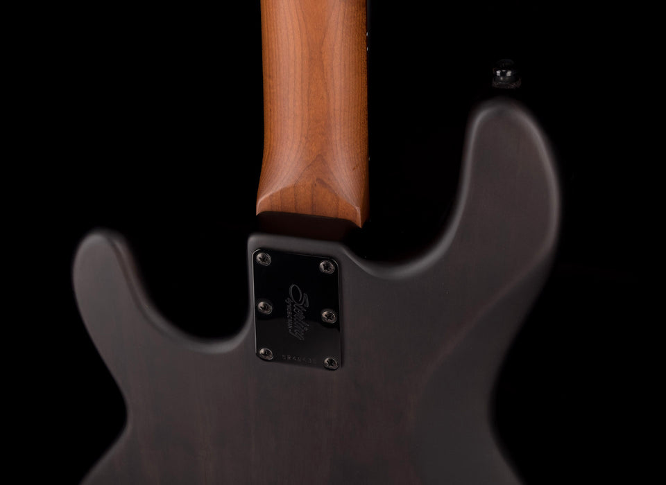 Sterling by Music Man StringRay Ray34 Poplar Burl Top Trans Black Satin