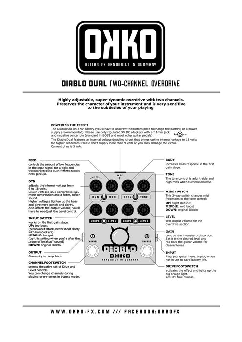 diablo guitar pedal Okko FX Diablo Dual Two Channel Overdrive Guitar Pedal — Truetone Music