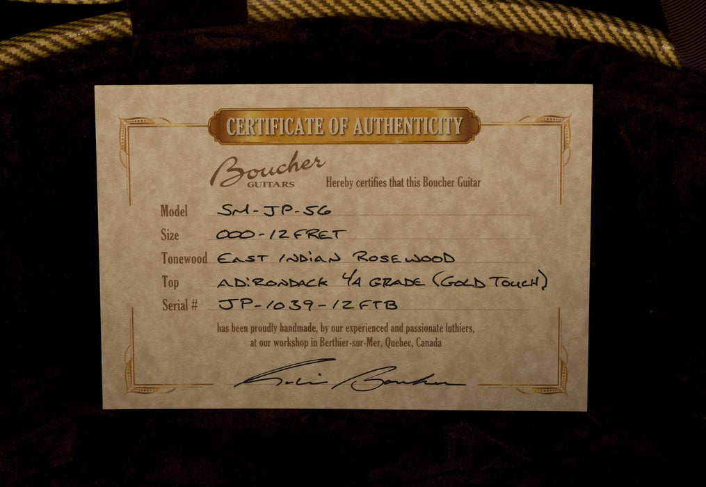 Pre Owned Boucher J.P. Cormier 000-12 Fret (12FTB) Natural Acoustic Electric With OHSC