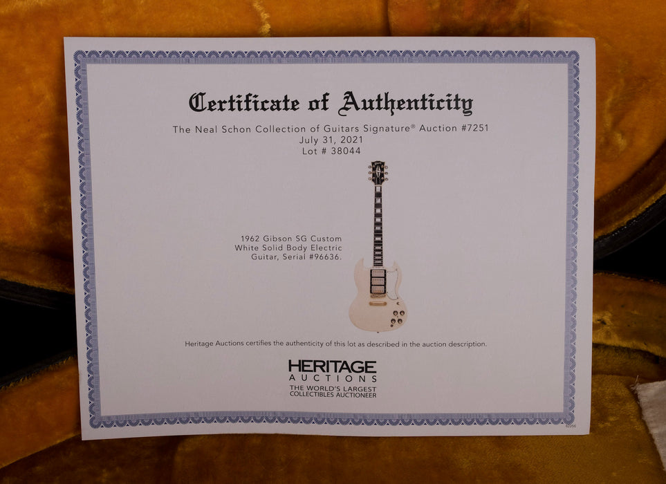 Neil Schon Collection Vintage 1962 Gibson SG Custom White with OHSC