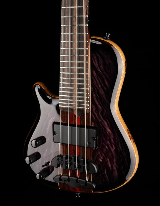 Mayones Cali4 Bass Left Handed Trans Purple 3A Quilted Maple Top/Black Limba Body Wenge/Padouk Neck