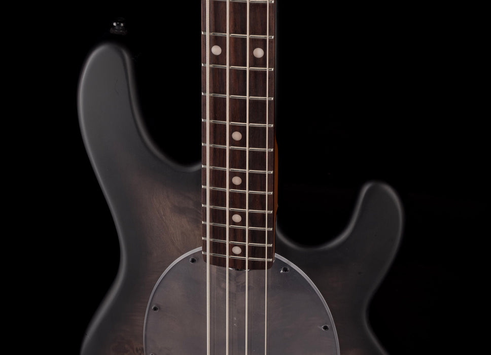 Sterling by Music Man StringRay Ray34 Poplar Burl Top Trans Black Satin