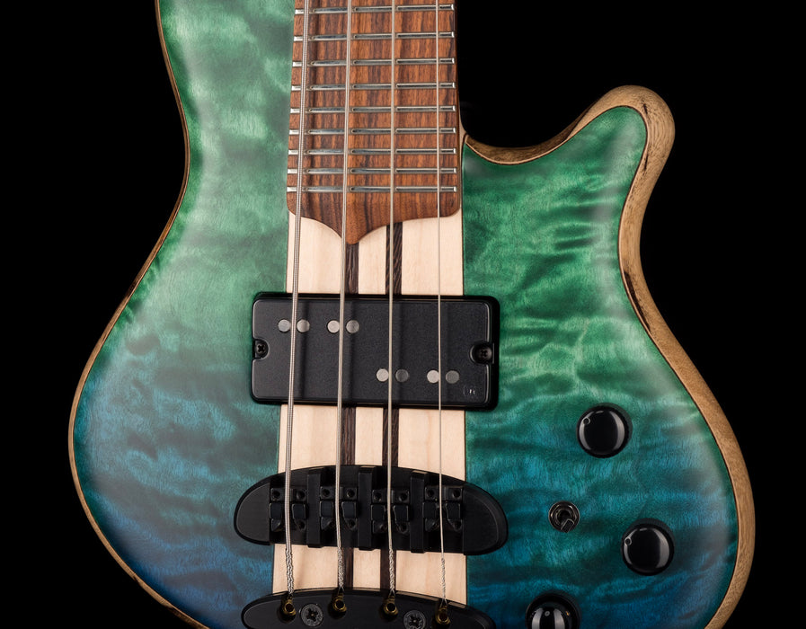Mayones Cali4 Bass Black Limba Body 3A Quilted Maple Top Trans Blue & Green