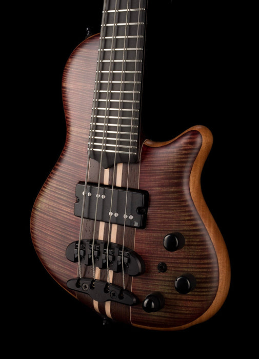 Mayones Cali4 Bass 17.5" Scale  Flamed 3A Maple Top/Mahogany Body Trans Tortoise Brown Finish with Case