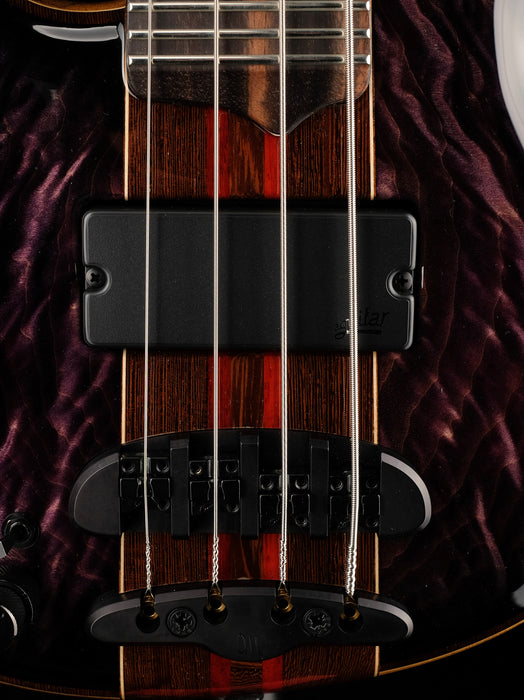 vMayones Cali4 Bass Left Handed Trans Purple 3A Quilted Maple Top/Black Limba Body Wenge/Padouk Neck