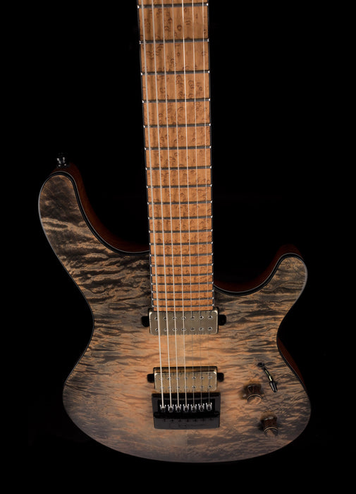 Mayones Regius 4Ever 7 String Baritone 5A Grade Quilted Flame Maple Top Trans Black Feather Finish