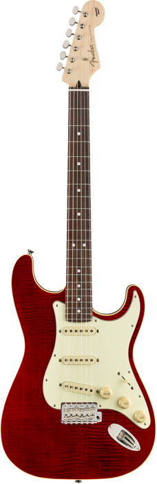 DISC - Fender Limited Edition Aerodyne Classic Stratocaster Flame Maple Top Rosewood Fingerboard Crimson Red Transparent with Gig Bag