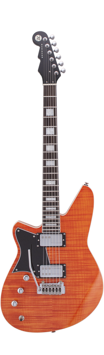 Reverend Bayonet RA HC Wilkinson Tremolo Electric Guitar Rock Orange Flame Maple Left-Handed