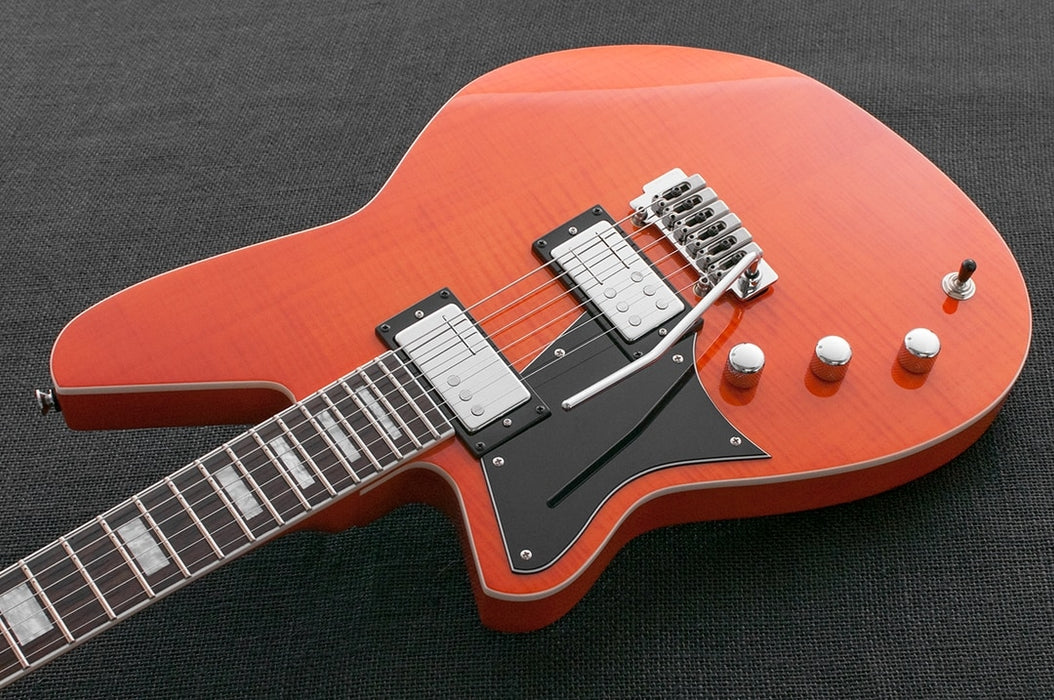 Reverend Bayonet RA HC Wilkinson Tremolo Electric Guitar Rock Orange Flame Maple Left-Handed