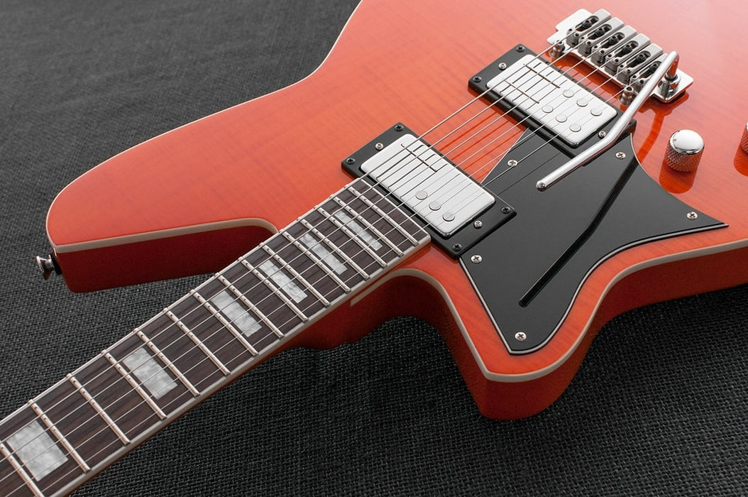Reverend Bayonet RA HC Wilkinson Tremolo Electric Guitar Rock Orange Flame Maple Left-Handed