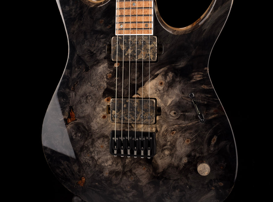 Mayones Duvelle Elte 6 40th Anniversary Master Builder Buckeye Burl Top Natural Fade Gloss Blackburst