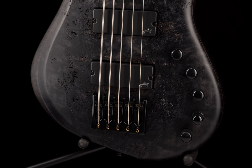 Mayones BE Elite EP 5 String Bass Guitar Trans Black Raw Eye Poplar Top With Case