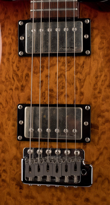 Lueez Double-Cut Carved Top HH Birdseye Maple Sunburst Electric Guitar With Soft Case