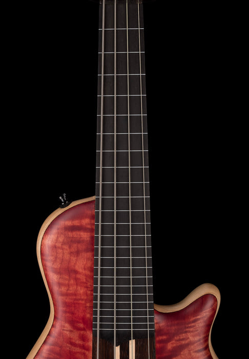 Mayones Cali4 Fretless Bass 17.5" Scale Swamp Ash Body 3A Flame Maple Top Scarlet Red w Case