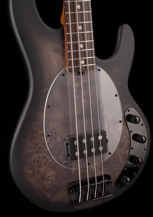 Sterling by Music Man StringRay Ray34 Poplar Burl Top Trans Black Satin
