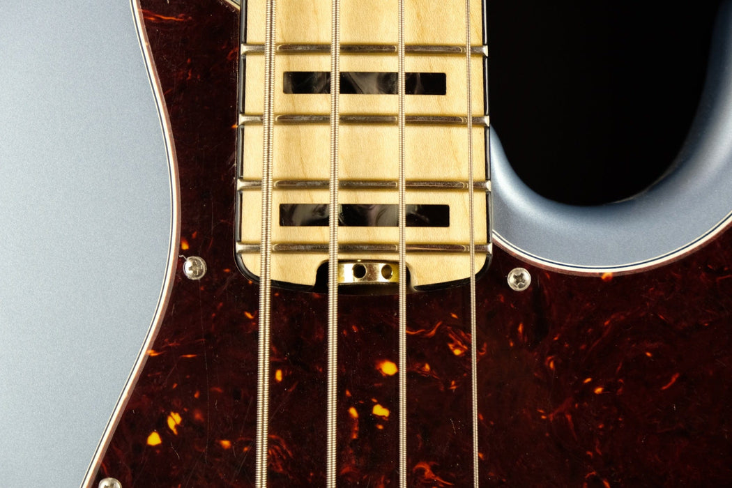 Used Fender American Elite Maple Neck Jazz Bass Satin Ice Blue Metallic OHSC