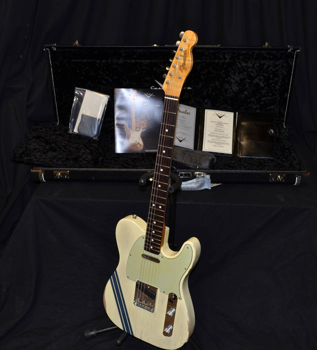Pre Owned '17 Fender Custom Shop Masterbuilt Greg Fessler 1963 Relic Telecaster  Vintage White Blue Stripes w/ OHSC