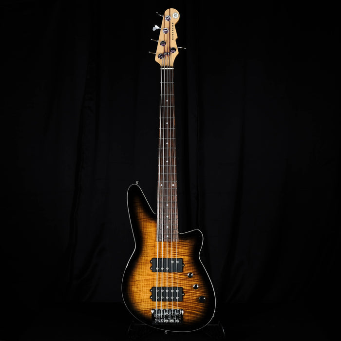 Used Reverend Mercalli 5FM Coffeeburst Flame Maple Bass Guitar With Case