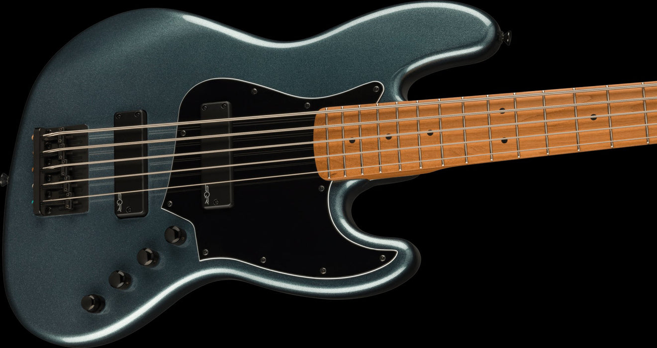 Squier Contemporary Active Jazz Bass® HH V, Roasted Maple Fingerboard, Black Pickguard, Gunmetal Metallic Bass Guitars