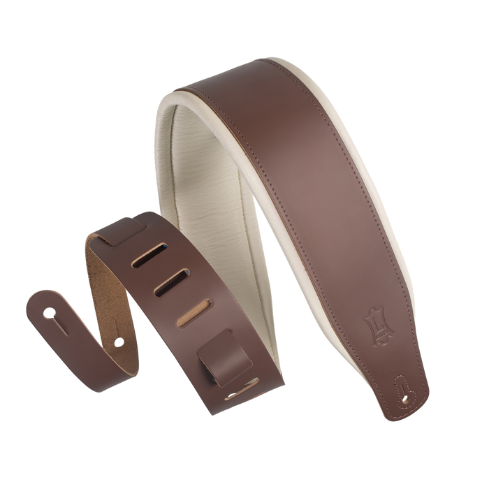 Levy's M26PD-BRN_CRM 3 inch Wide Top Grain Leather Guitar Straps