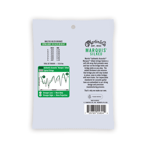 Martin MA170S Authentic Silked Extra Light 80/20 Acoustic Guitar Strings