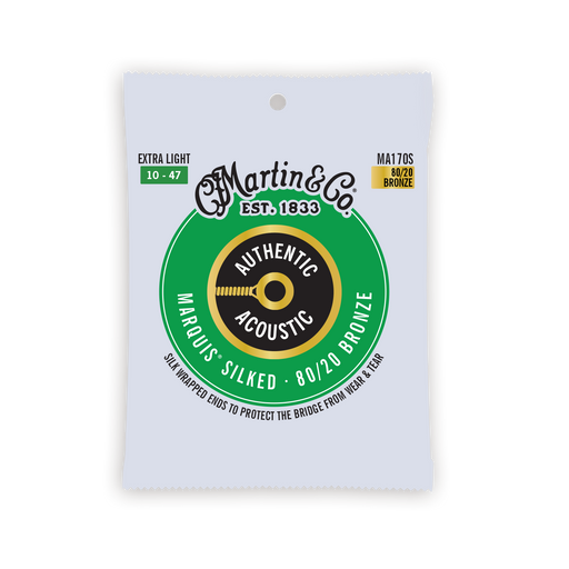 Martin MA170S Authentic Silked Extra Light 80/20 Acoustic Guitar Strings