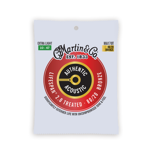 Martin MA170T Lifespan 2.0 Authentic Treated Extra Light 10-47 80/20 Bronze Acoustic Guitar Strings