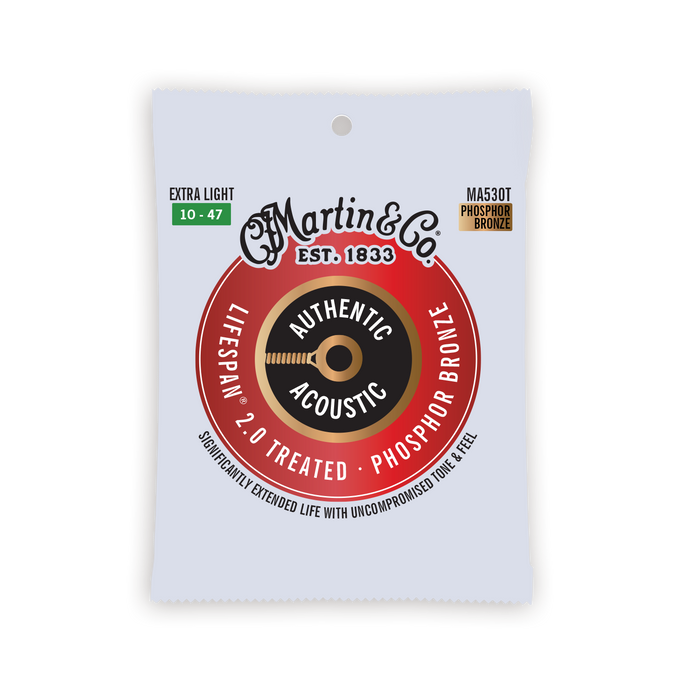 Martin MA530T Lifespan 2.0 Authentic Treated Extra Light 10-47 Phosphor Bronze Acoustic Guitar Strings