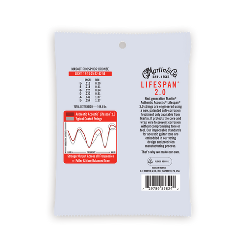 Martin MA540T Authentic Treated Light 92/8 Acoustic Guitar Strings