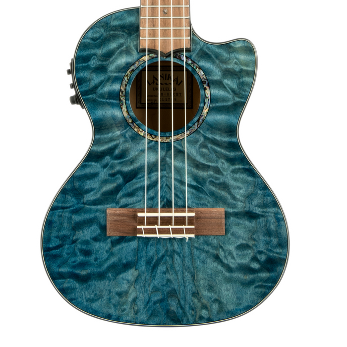 Lanikai QM-BLCET Quilted Maple Blue stain Tenor with Kula Preamp Acoustic Electric Ukulele