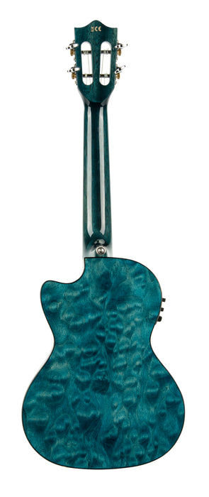 Lanikai QM-BLCET Quilted Maple Blue stain Tenor with Kula Preamp Acoustic Electric Ukulele