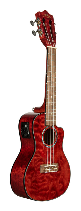 Lanikai QM-RDCEC Quilted Maple Red Stain Concert with Kula Preamp Acoustic Electric Ukulele