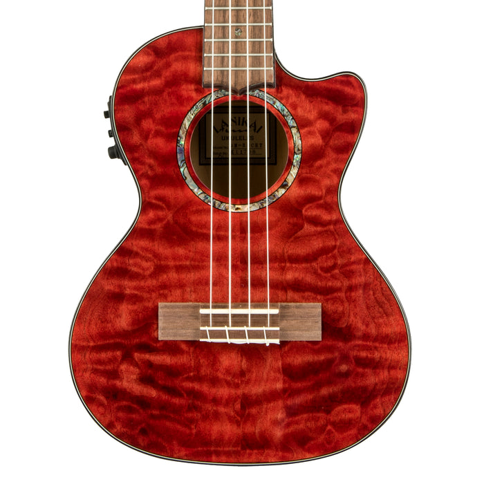 Lanikai QM-RDCET Quilted Maple Red Stain Tenor with Kula Preamp Acoustic Electric Ukulele
