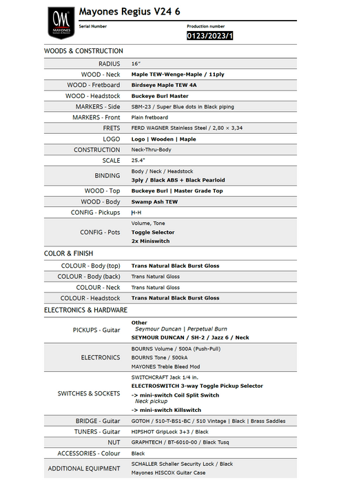 Mayones Regius 6 String V24 **Special Order for Darren Pope***