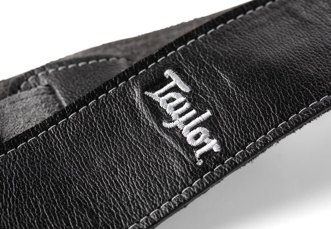 Taylor Strap Black Leather Suede Back 2.5" Silver Logo
