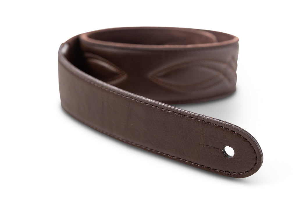 Taylor Vegan Leather Strap Chocolate Brown w/ Stitching 2.0" Embossed Logo