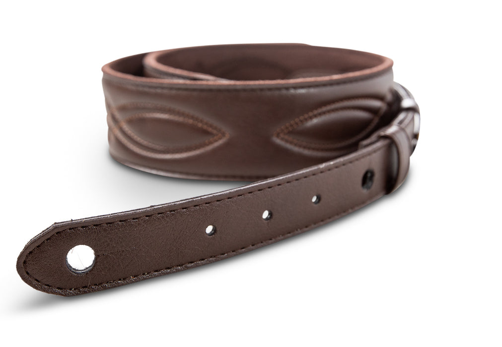 Taylor Vegan Leather Strap Chocolate Brown w/ Stitching 2.0" Embossed Logo