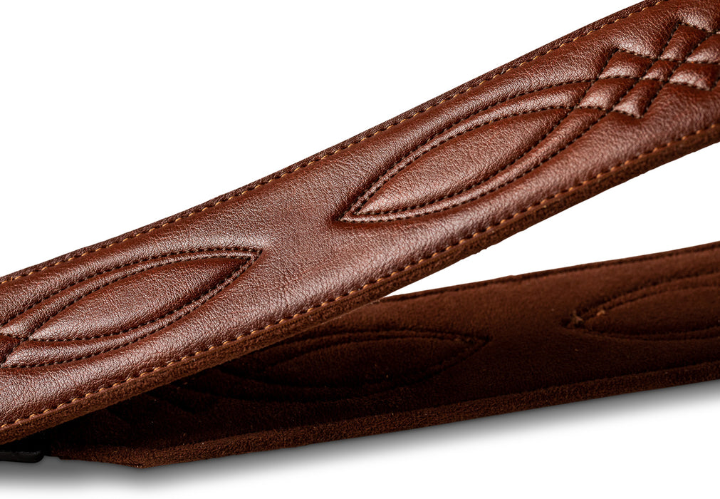 Taylor Vegan Leather Strap Med Brown w/Stitching 2.0" Embossed Logo