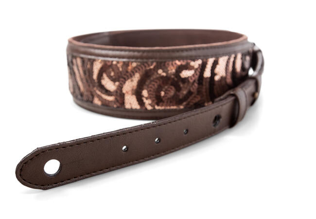 Taylor Vegan Leather Strap Chocolate Brown w/ Sequins 2.25" Embossed Logo