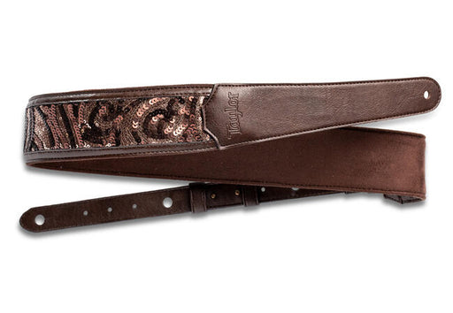 Taylor Vegan Leather Strap Chocolate Brown w/ Sequins 2.25" Embossed Logo