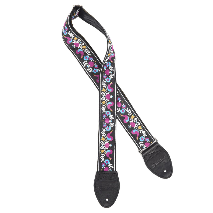 Souldier GS1313BK02BK Lovebirds Purple/Turquoise on Black 2" Guitar Strap
