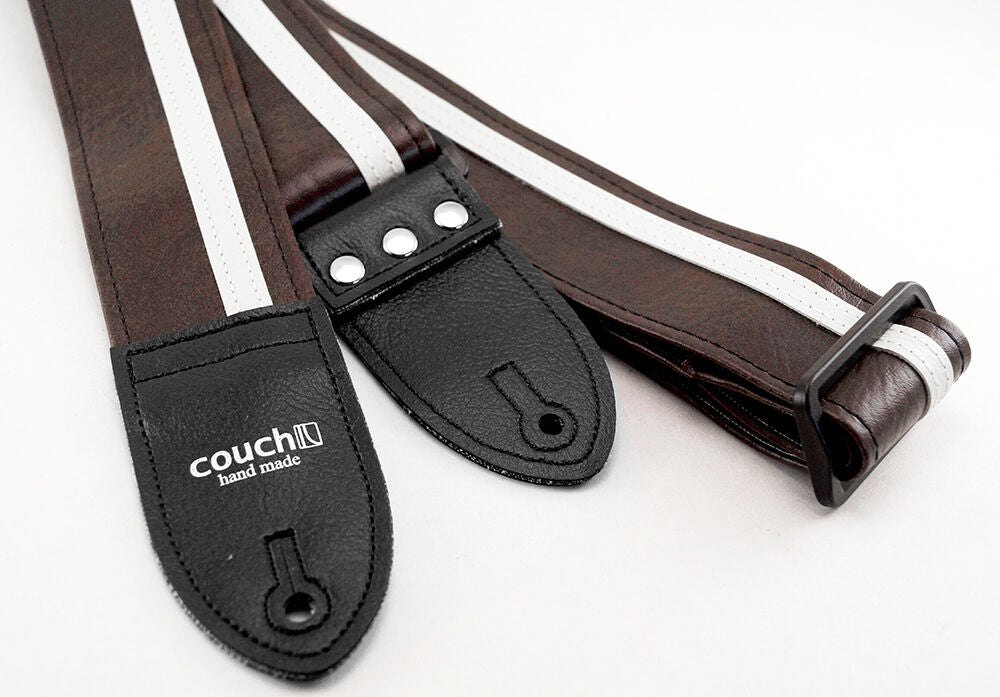 Couch Brown with White Racer X Guitar Strap - RX006