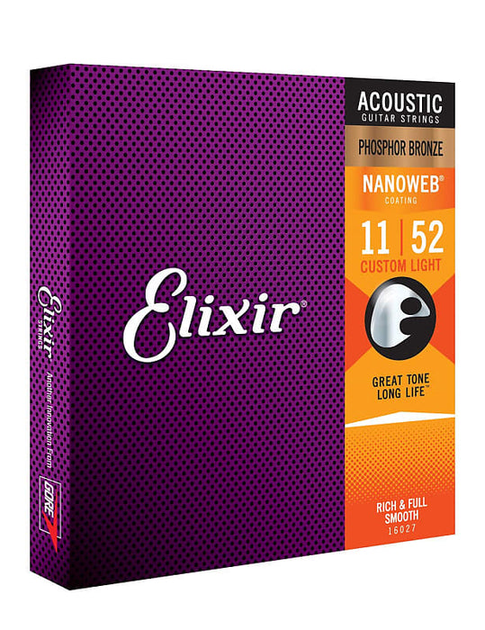 Elixir E16027 Phosphor Bronze 11-52 Acoustic Custom Light Strings
