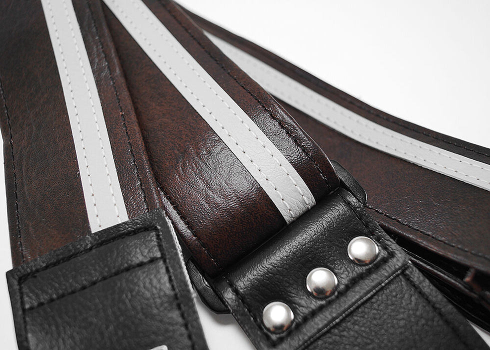 Couch Brown with White Racer X Guitar Strap - RX006