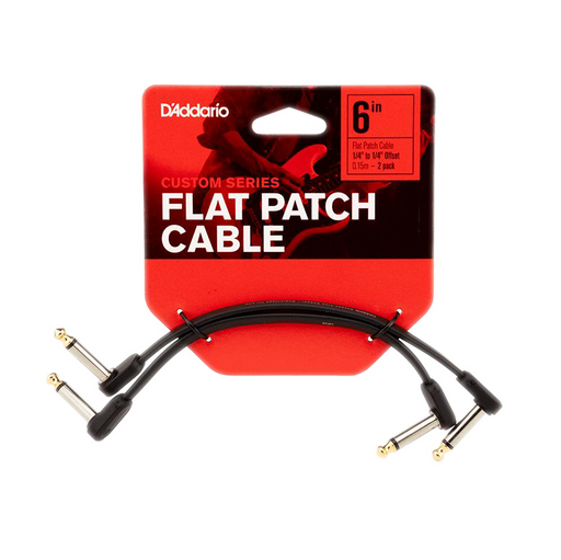 D'Addario PW-FPRR-206OS Custom Series Flat Patch 6-in. 1/4-in. to 1/4-in. Offset Cable - 2 pack