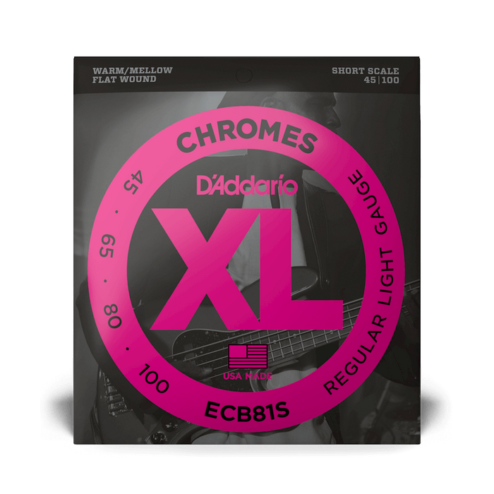 D'Addario ECB81S Set Bass Chromes 45-100 Short Scale Strings