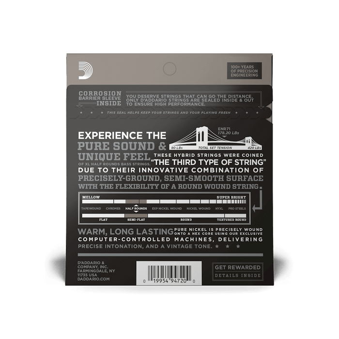 D'Addario ENR71 Set Bass Half Round 45-100 Long Scale Strings